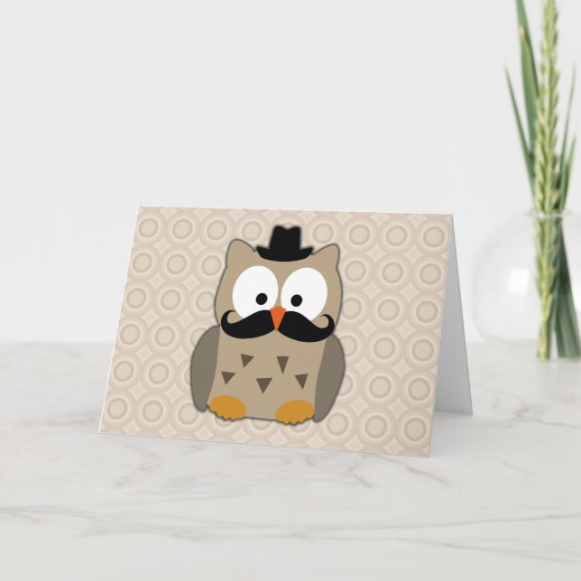 Owl with Moustache and Hat Card (Front)