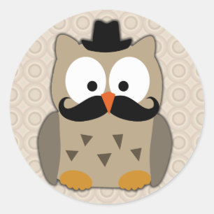 Owl with Moustache and Hat Classic Round Sticker