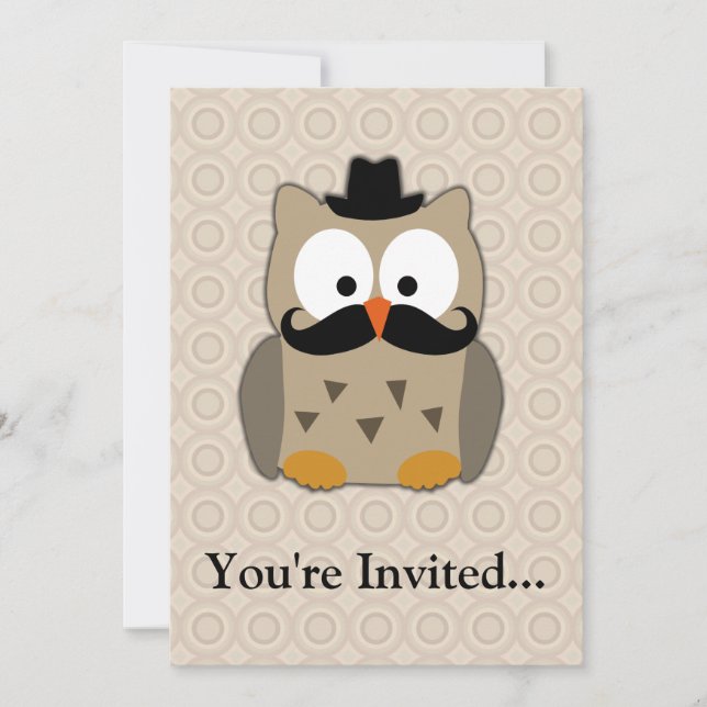 Owl with Moustache and Hat Invitation (Front)