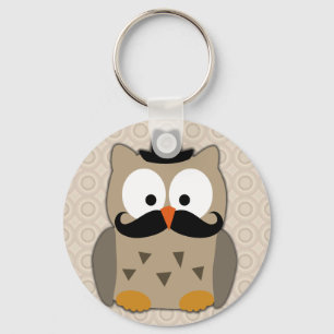 Owl with Moustache and Hat Keychain