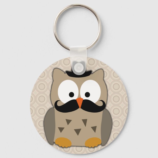 Owl with Moustache and Hat Keychain (Front)