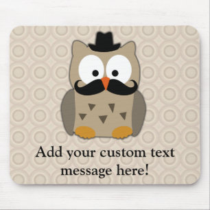 Owl with Moustache and Hat Mouse Pad