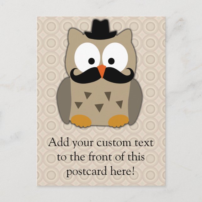 Owl with Moustache and Hat Postcard (Front)