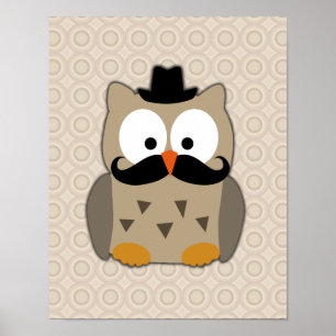 Owl with Moustache and Hat Poster