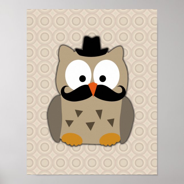 Owl with Moustache and Hat Poster (Front)