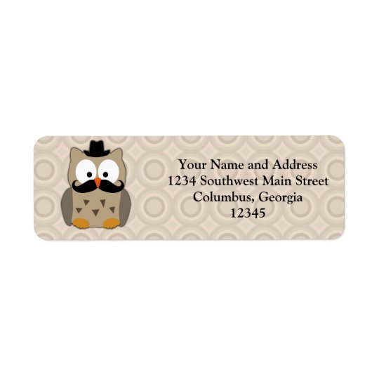 Owl with Moustache and Hat Return Address Label