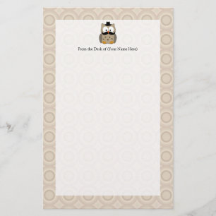 Owl with Moustache and Hat Stationery