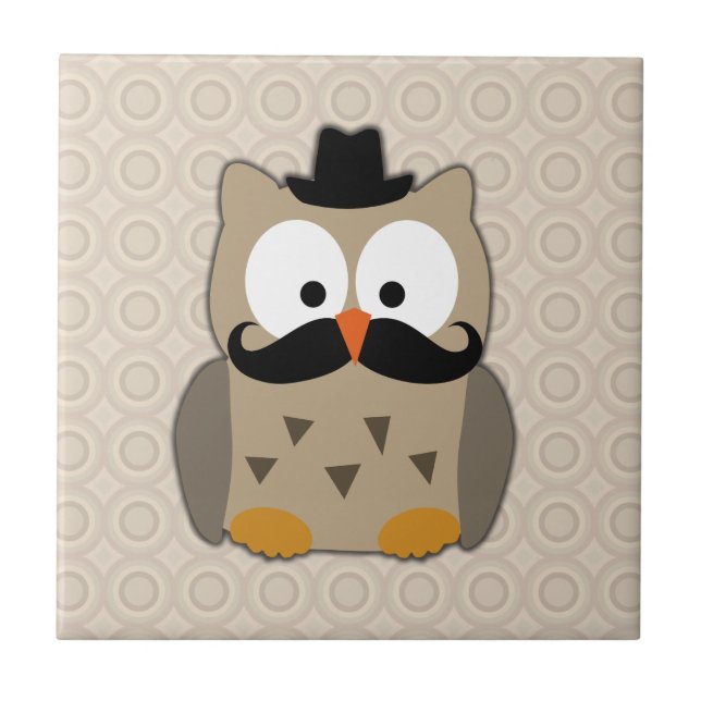 Owl with Moustache and Hat Tile (Front)
