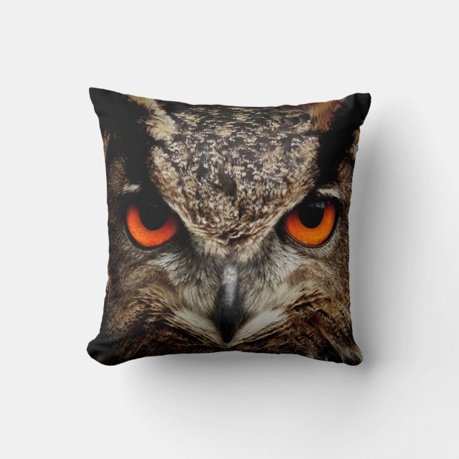 Owl with Orange Eyes Color Throw Pillow (Front)