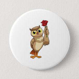 Owl with Rose 3 Inch Round Button