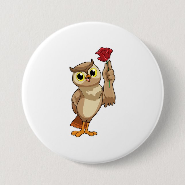 Owl with Rose 3 Inch Round Button (Front)
