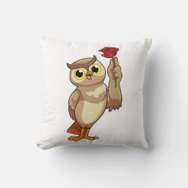 Owl with Rose Throw Pillow (Front)