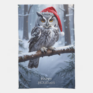 Owl with Santa Hat Kitchen Towel