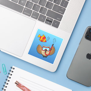 Owl with Snorkel Mask and Tropical Fish