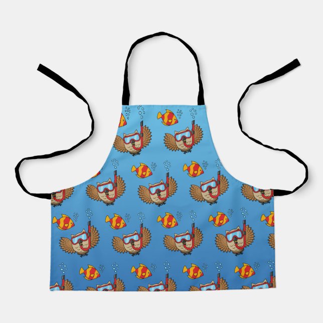 Owl with Snorkel Mask and Tropical Fish Apron (Front)