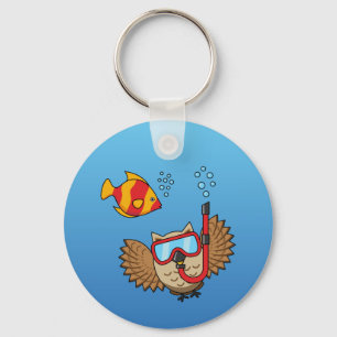 Owl with Snorkel Mask and Tropical Fish Keychain