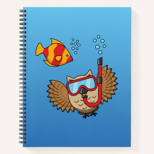 Owl with Snorkel Mask and Tropical Fish Notebook (Front)