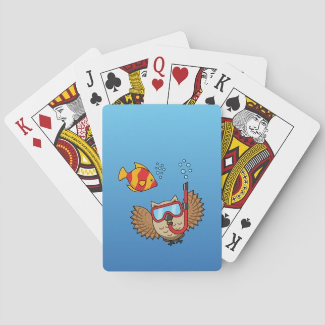 Owl with Snorkel Mask and Tropical Fish Playing Cards (Back)