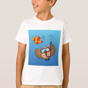 Owl with Snorkel Mask and Tropical Fish T-Shirt