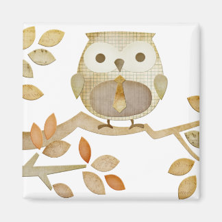 Owl with Tie in Tree Magnet