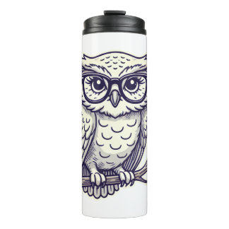 Owl with Tiny Reading Glasses on a Branch Thermal Tumbler