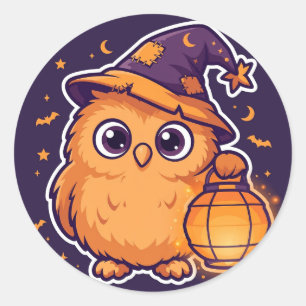 Owl Wizard Lantern Halloween Classic Round Sticker
