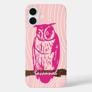 Owl Wood Grain Pattern Choose Your Colour iPhone 16 Plus Case