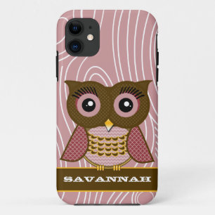 Owl Wood Grain Zig Zag Pattern Choose Your Colour iPhone 11 Case