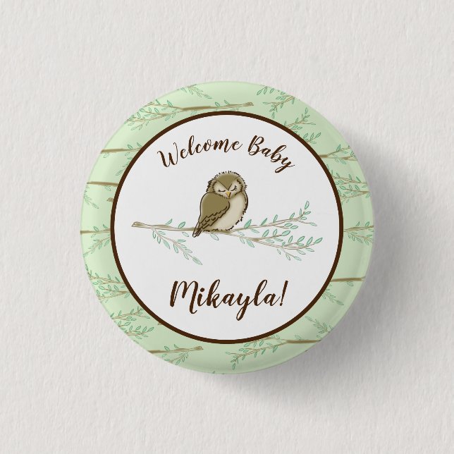 Owl Woodland Animal Baby Shower 1 Inch Round Button (Front)