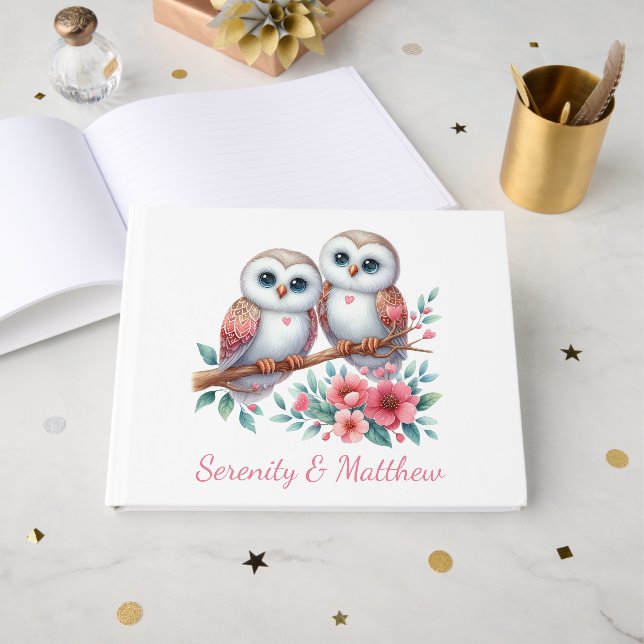 Owl Woodland Boho Rustic Country Wedding Guest Book (Front Open)