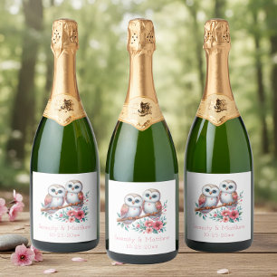 Owl Woodland Boho Rustic Country Wedding Sparkling Wine Label