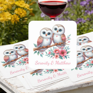 Owl Woodland Boho Rustic Country Wedding Square Paper Coaster