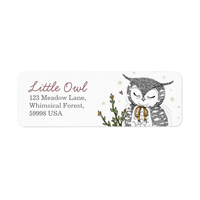Owl & Yellow Bow Return Address Label (Front)