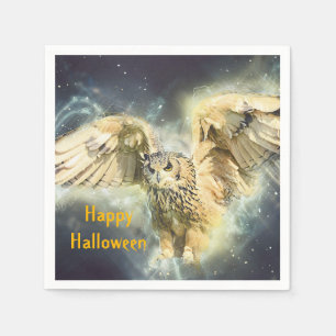 Owl Yellow Wings Spread Graphic Halloween Napkin