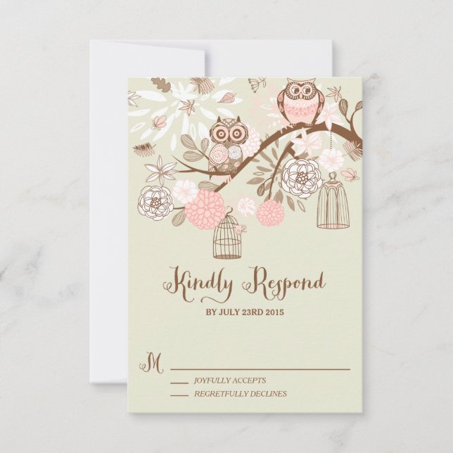 Owl You Need Is Love Pink Owls RSVP Card (Front)