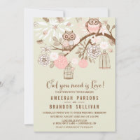 Owl You Need Is Love Pink Owls Wedding Invitation