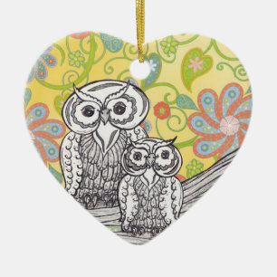 Owls 03 ceramic ornament