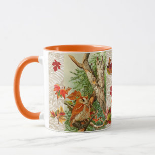 OWLS AMONG FALL LEAVES IN WOODLAND MUG