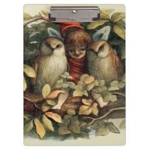 Owls and Elf Fairies Nature Illustration Clipboard