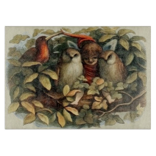 Owls and Elf Fairies Nature Illustration Cutting Board