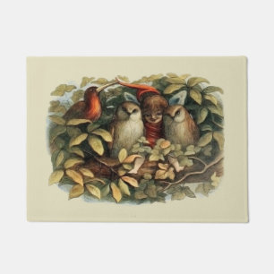 Owls and Elf Fairies Nature Illustration Doormat