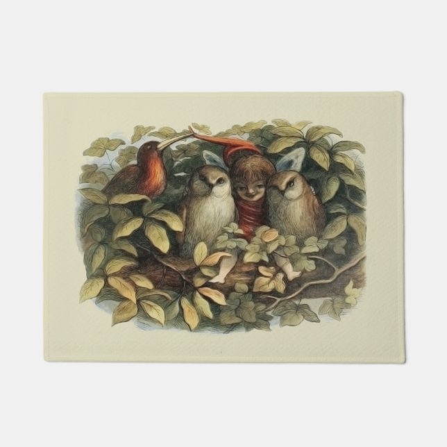 Owls and Elf Fairies Nature Illustration Doormat (Front)