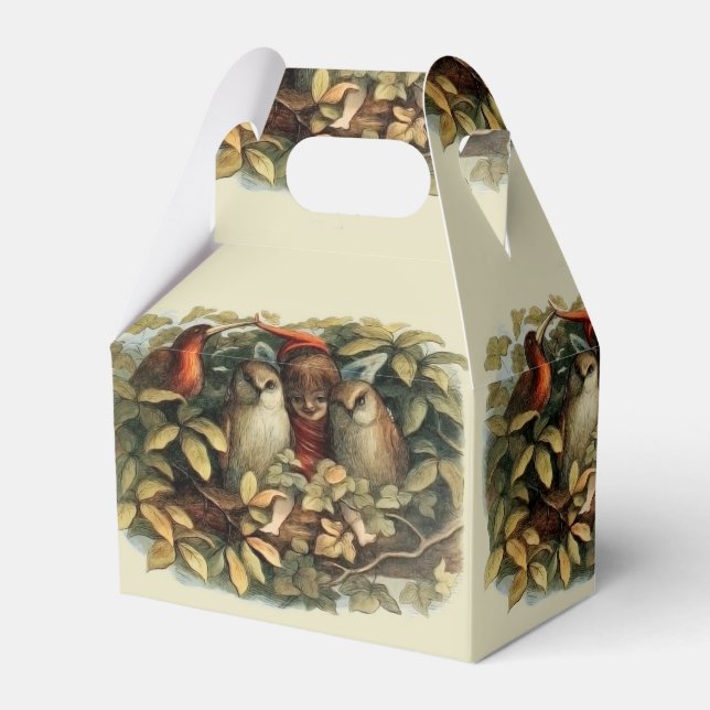 Owls and Elf Fairies Nature Illustration Favor Box (Front Side)