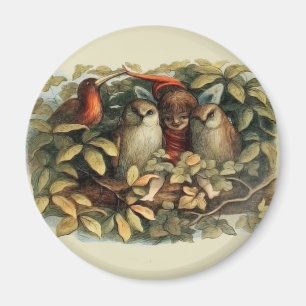 Owls and Elf Fairies Nature Illustration Magnet