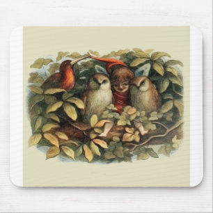 Owls and Elf Fairies Nature Illustration Mouse Pad