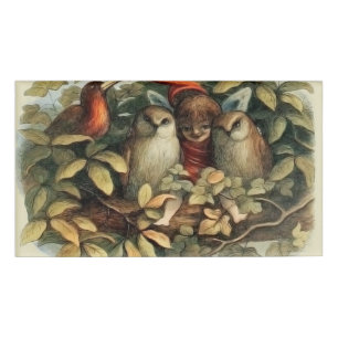 Owls and Elf Fairies Nature Illustration Name Tag