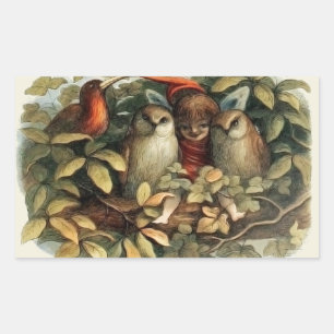 Owls and Elf Fairies Nature Illustration Sticker