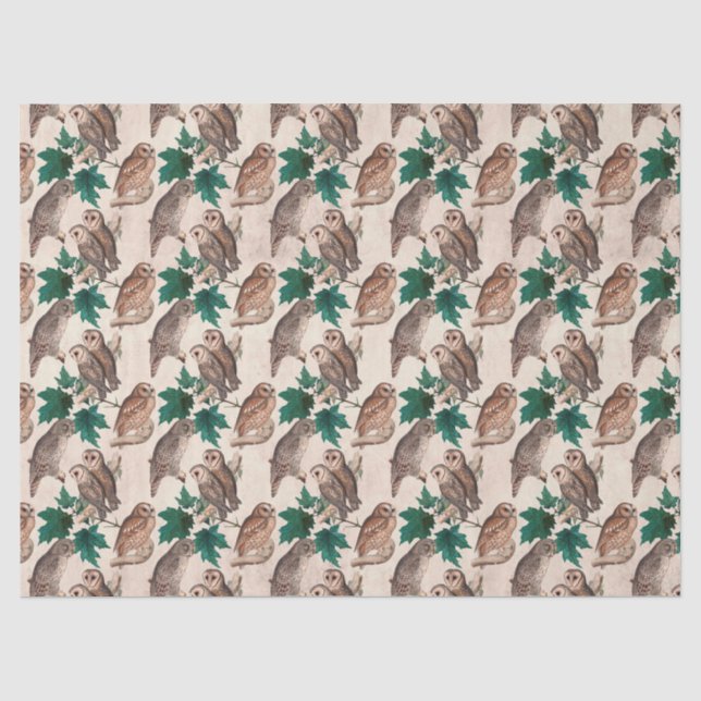 Owls and Leaves Decoupage Tissue Paper (Front)
