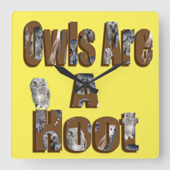 Owls Are A Hoot, Square Wall Clock (Front)