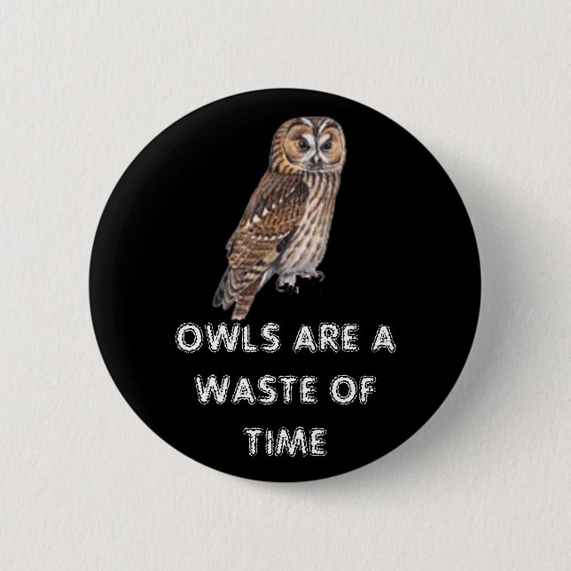 owls are a waste of time 2 inch round button (Front)